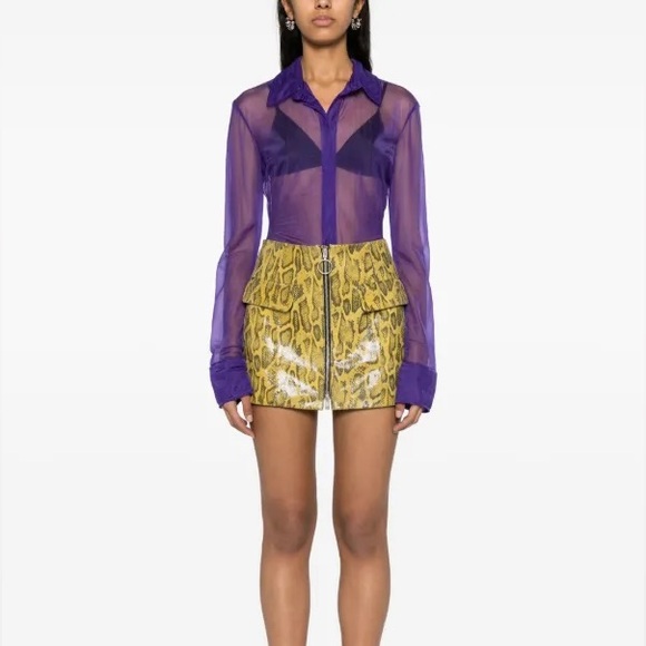 The Attico Vibrant Purple Sheer Button Down Shirt - Picture 2 of 5